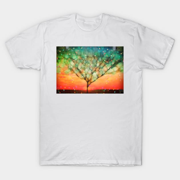 Single tree and sparkles rain T-Shirt by redwitchart